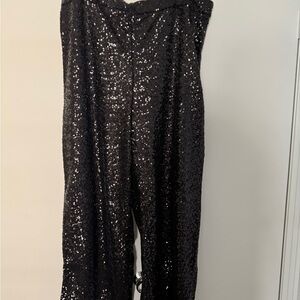 Black Sequin Women's Wide Leg Pants